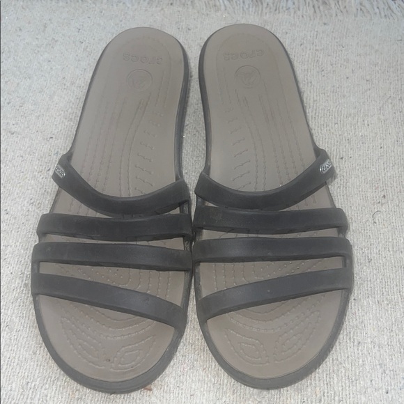 CROCS Black and Tan Slide Sandals - Picture 1 of 4